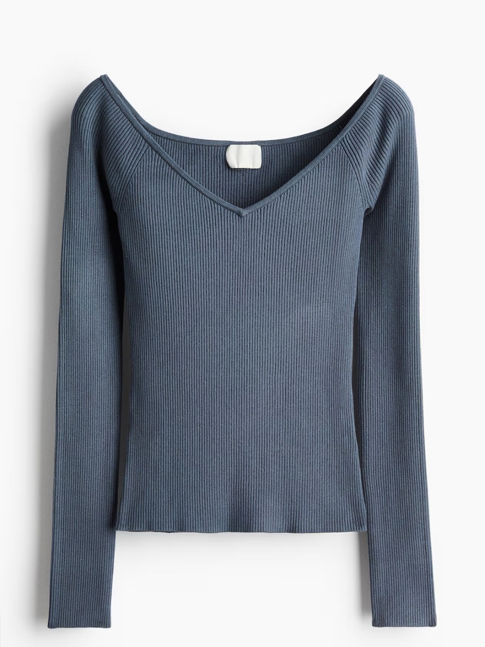 NWOT H&M Ribbed V-Neck Long Sleeve Top in Slate Blue